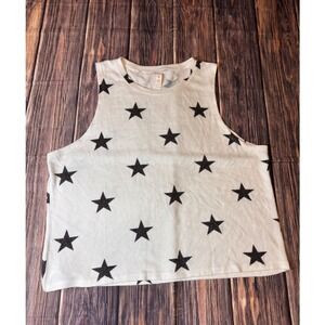 FORNIA Tank Top Womens Size M White Black Star Print Sleeveless Round NeckKnit